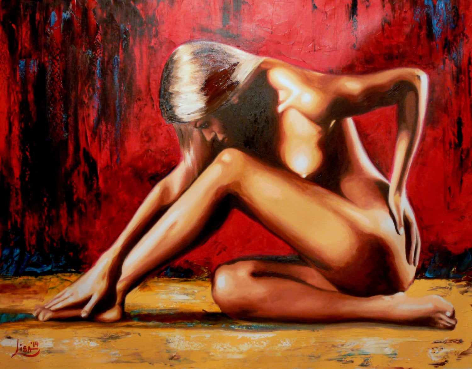 Blonde Women Painting Semi Nude Original Oil Painting Canvas