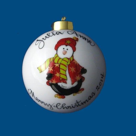 Personalized Hand Painted Porcelain Christmas Ornament with