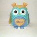 Personalized Owl Pillow - Plush Toy- Sweet Heart Owl Baby Shower - turquoise, blue, yellow - HET -