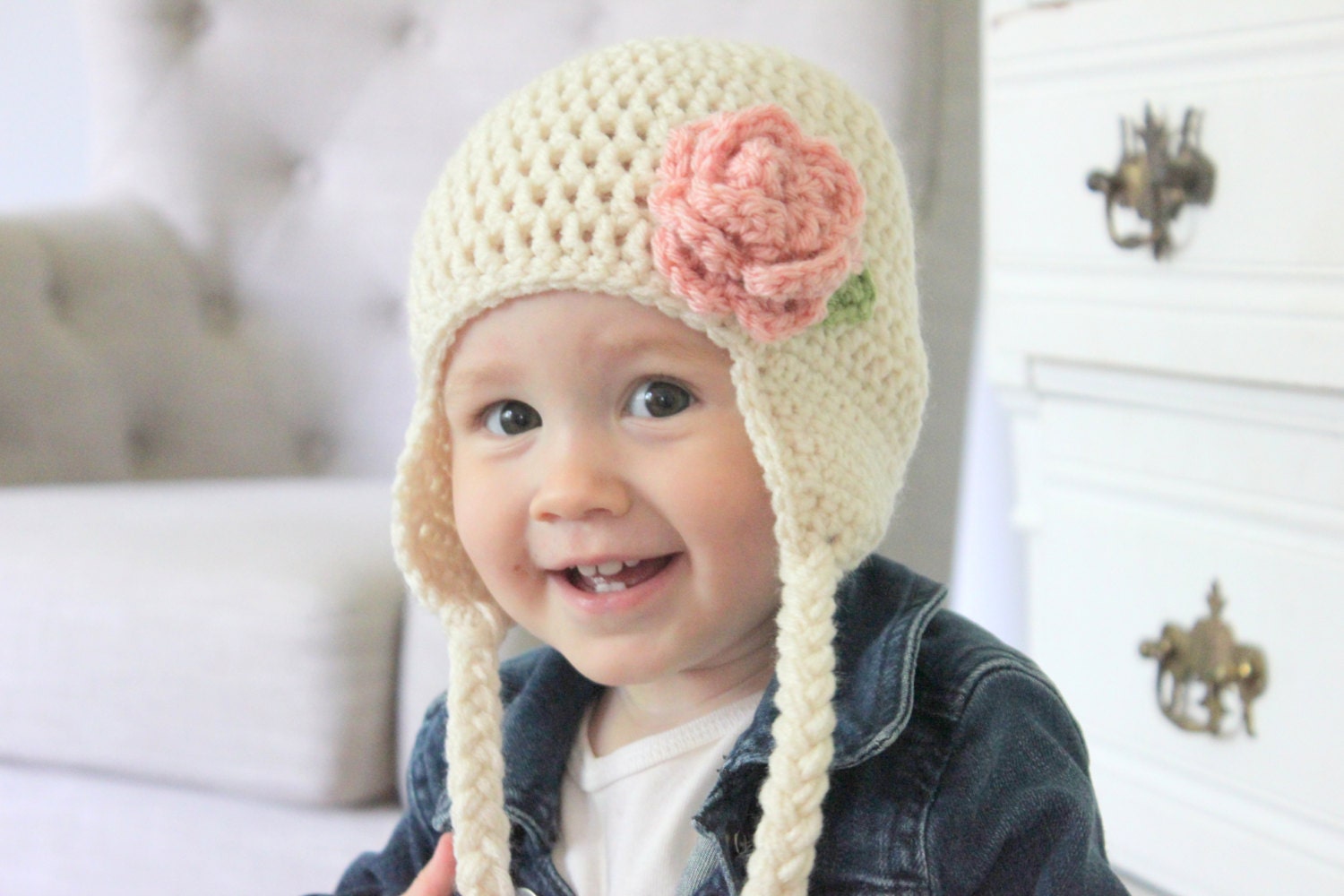 Girl Hat Baby Girl Hat Pink Flower Baby Beanie Crochet