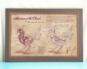 Anatomy of the Chocobo // Final Fantasy Art // Geeky Art Print // Game Art // Geeky Home Decor // Gift for Geek // Gamer Home