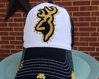 Browning Deer Distressed Baseball Style Hat EXTRA Bling