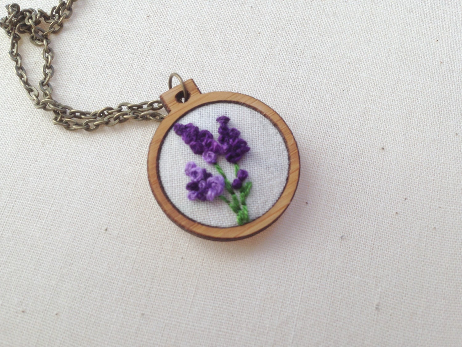 Lavender Necklace Mini Embroidery Hoop Necklace by CallHerHappy
