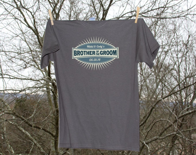 Brother of the Groom Blue Emblem Wedding Party Shirt Date