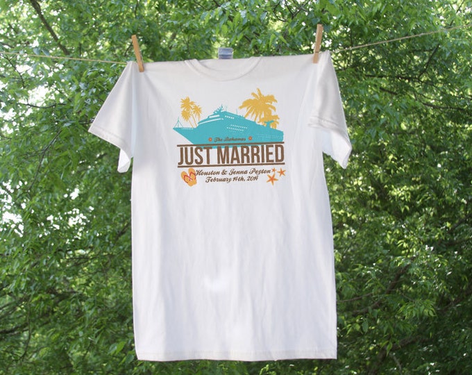 Just Married Cruise Wedding or Honeymoon Shirt with names, Date and Location