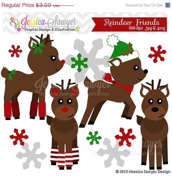 50% OFF - INSTANT DOWNLOAD, reindeer friends clipart, christmas clip art, for commercial use, personal use Il_570xn
