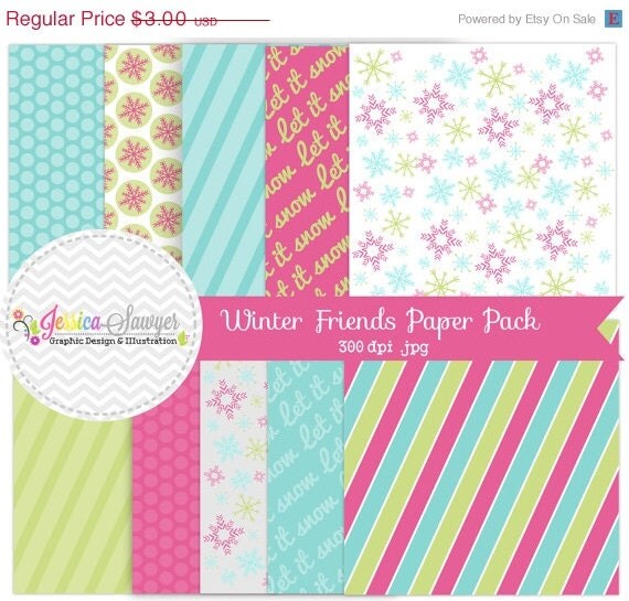 50% OFF - INSTANT DOWNLOAD, winter digital papers, snowflake digital backgrounds, for digital scrapbooking, greeting cards, website backgrou Il_570xn