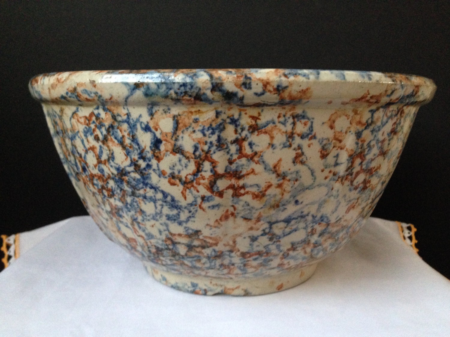 Red Wing Pottery Spongeware Panel Bowl 11 Blue and by nddevens