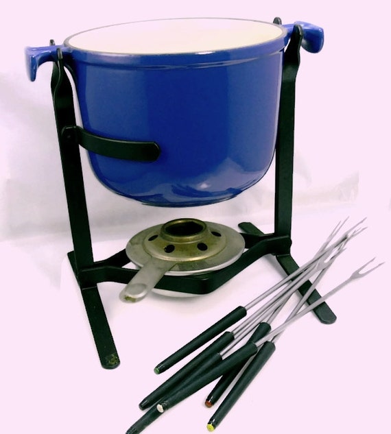Vintage Le Creuset Fondue Pot & Stand Mid Century Modern