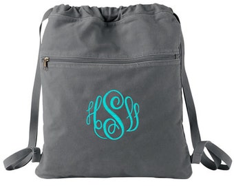 Monogrammed Cinch Sack - Personalized Canvas Drawstring Bag in 7 colors