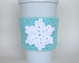 Crochet Snowflake Cup Cozy White and Robin's Egg Blue