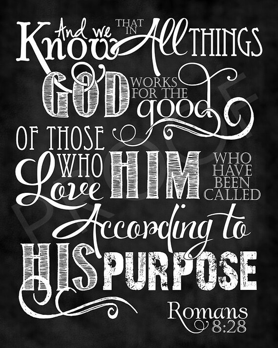 Scripture Art Romans 8:28 Chalkboard Style