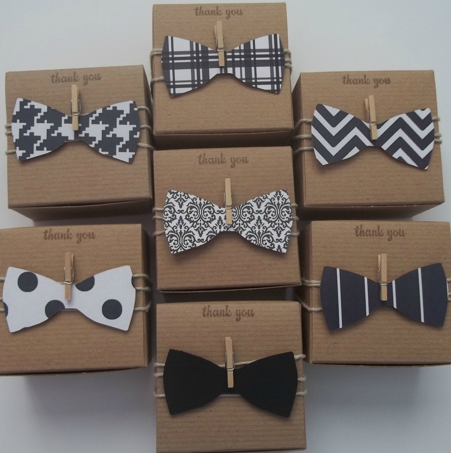 50 bow tie favor boxes 3x3x2 inch Little man baby by TheLondonLoft