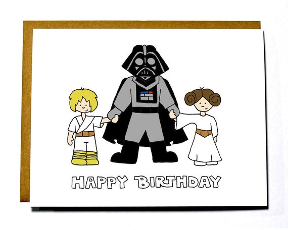 Funny Star Wars birthday card - HAPPY BIRTHDAY dad, Darth Vader, Luke, Leia