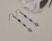Earrings of Hematite with blue & white Czech beads dangling