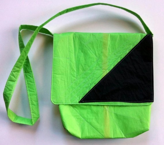 Lime Green Messenger Bag Recycled Paraglider Eco Friendly