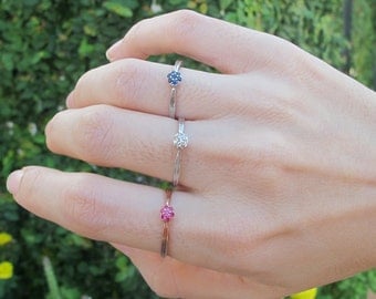 Blue Sapphire Ring- Rose Gold Ruby Ring- Stackable Diamond Rings- Dainty Birthstone Ring- Sterling Silver Gemstone Ring