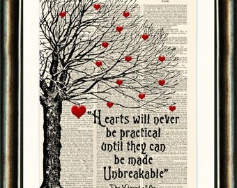 Wizard of Oz Heart Quote - vintage book page print image on a page from an Upcycled late 1800s Dictionary Buy 3 get 1 Free.