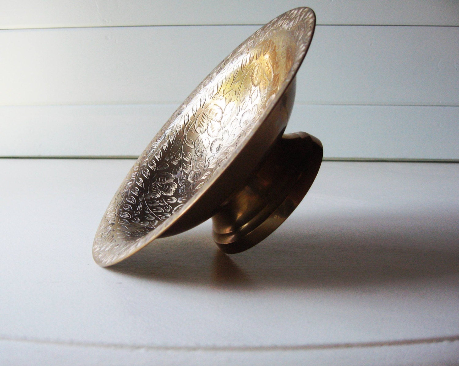 Brass Compote Brass Footed Bowl Etched Brass Dish