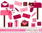 50% OFF - Valentine's Day Letters Stamps Mailbox Cute Clip Art - Commercial Use - Scrapbooking Invitations Cards - Instant Download Il_170x135