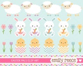 50% OFF - Easter Bunny Sheep Chick Flowers Animals Cute Clip Art - Commercial Use - Scrapbooking Invitations Cards - Instant Download Il_170x135