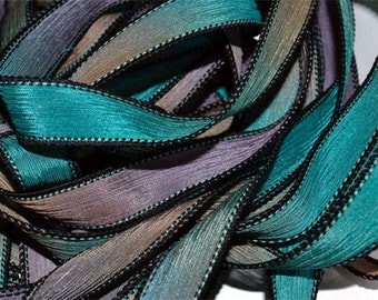 Safari 42 inch hand dyed silk ribbon// Silk wrist wrap bracelet ribbons// Yoga wrist wrap bracelet ribbons// By Color Kissed Silk