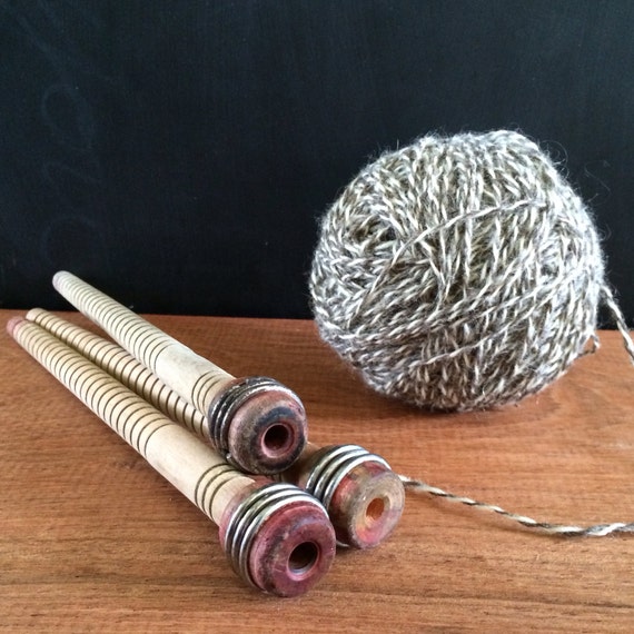 Set of three vintage wood bobbins, wood spools, vintage sewing