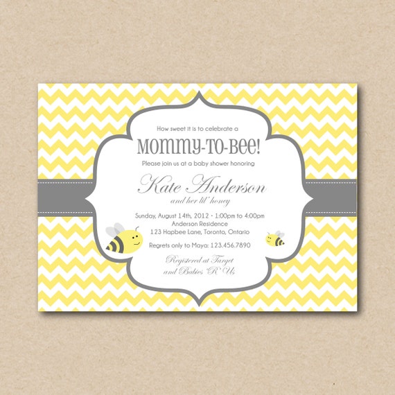 Baby Shower Invitation, Mommy to Bee, Bumblebee, Yellow and Grey, Printable Il_570xn