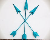 BOLD seaside aqua blue metal arrow wall art //  tribal bohemian shabby cottage chic // rustic Native American // nautical beach weathered