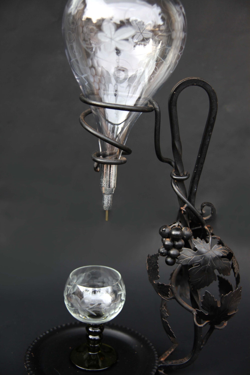 Wine Decanter Aerator Vintage AUSTRIAN Cut Crystal Grape Vines