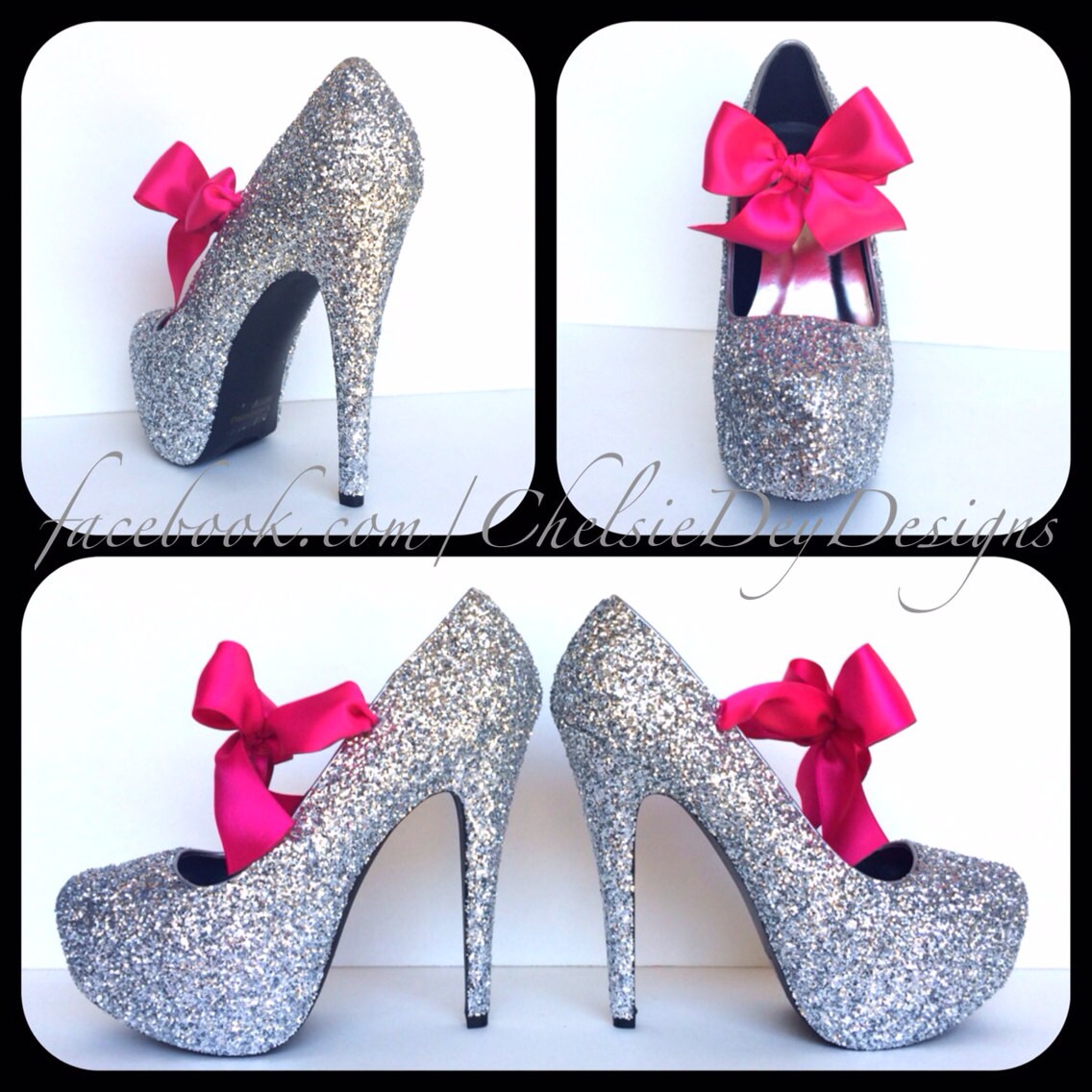 Glitter High Heels Silver Grey Gray Pumps Sparkly Wedding