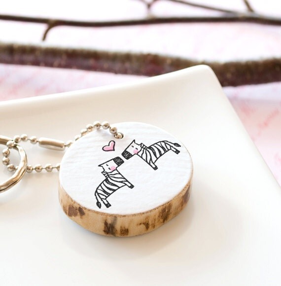 Items similar to Zebra Keychain Couple Keychain Wooden 