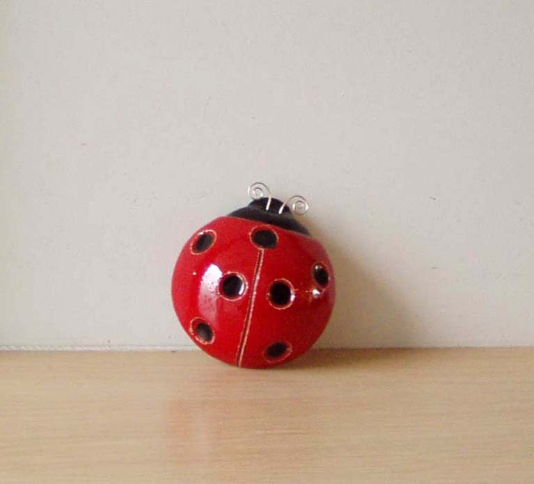 Ceramic Ladybug Sculpture Red Black Ladybug Wall Hanging