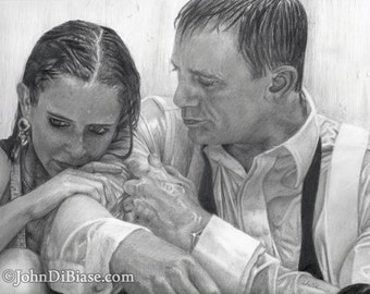 Drawing Print of Eva Green and Daniel Craig as Vepser and James Bond in Casino Royale