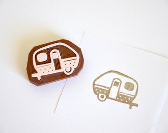 Hand Carved Rubber Stamp / Caravan / Airstream Trailer