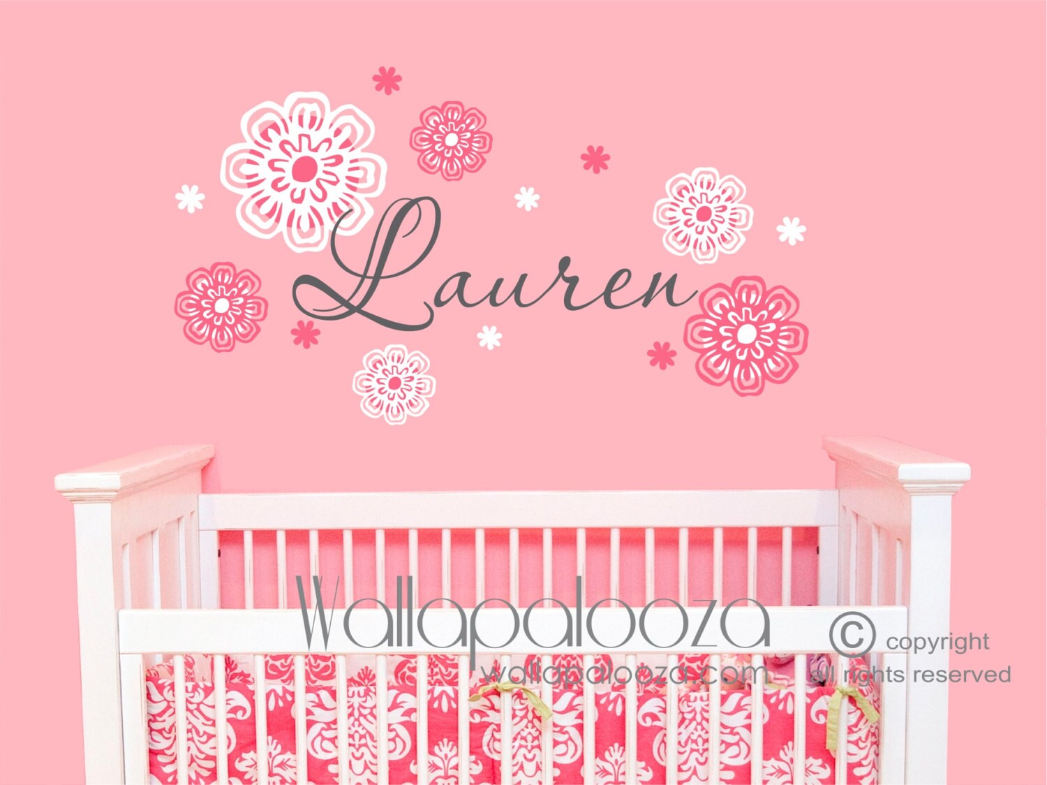 Girl's Name Wall Decal Nursery Wall Decal Flowers wall