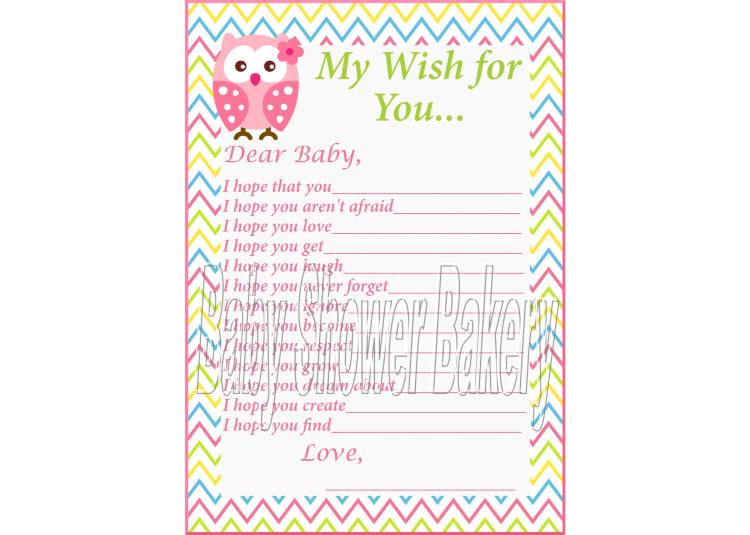 Owl Theme Wishes for Baby Shower Game Pink Owl Baby Shower