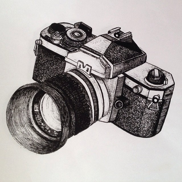 Analog Camera Pen and Ink illustration print