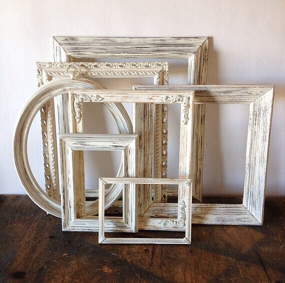 Antique White Picture Frame Set Of 7 Shabby Chic Wall Decor