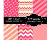 SALE - Valentine Digital Paper - My Valentine Printable Paper Pack - Commercial Use Valentine Party Papers Il_170x135