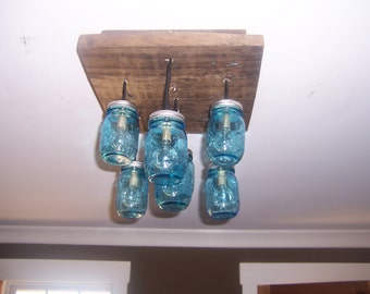 Vintage blue mason jar chandelier