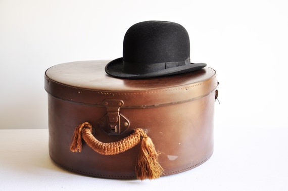 Antique Leather Travel Hat Box Vintage Luggage by ...