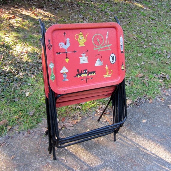 Mid Century TV Trays by Cal Dak. Set of 4 Retro by siblingsvintage