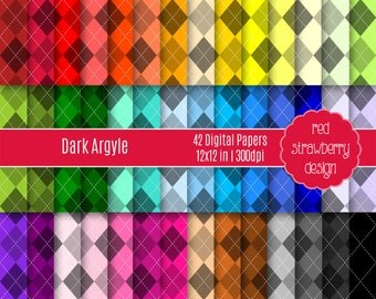 75% OFF Sale - 42 Digital Papers - Dark Argyle - 42 Digital Papers - Instant Download - JPG 12x12 (DP126)