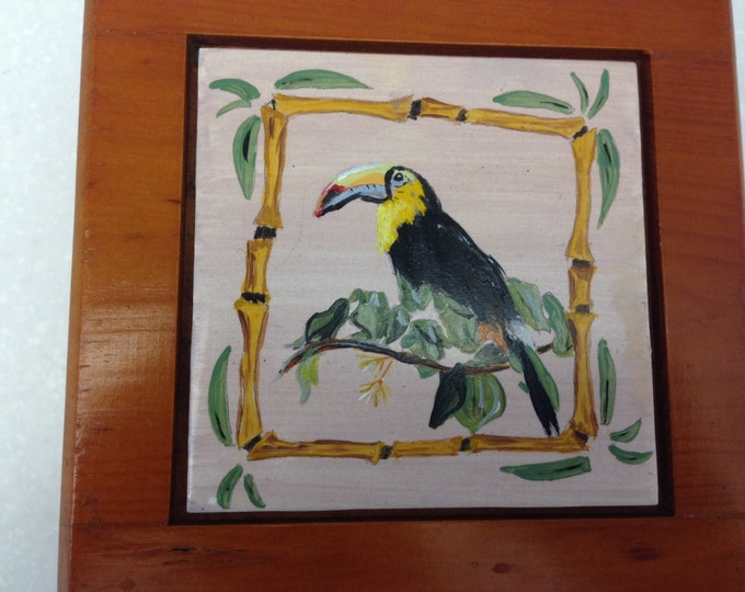 Toucan Tiled Wooden Box, Felt Lined and on Bottom