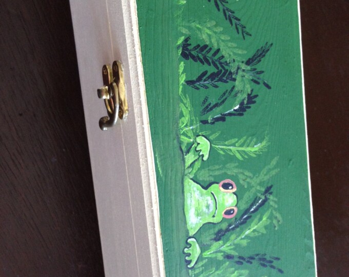 Frog Box - "Frog in the weeds" painted in acrylic on a 4 x 13 1/2 x 3 1/2 box