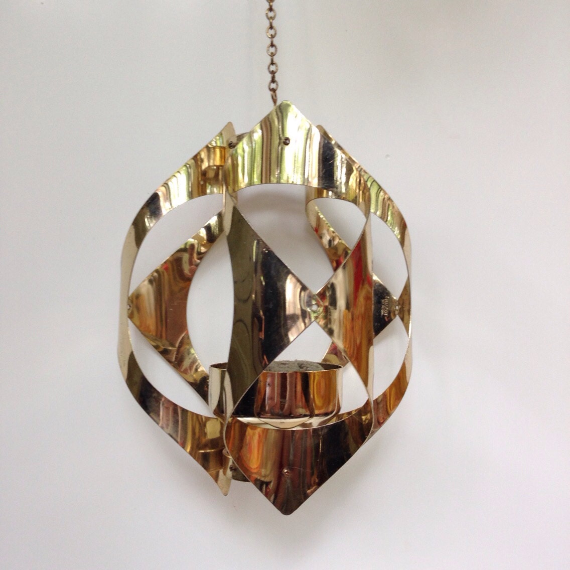 Boho mid century brass geometric round gold candle holder