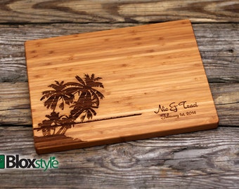 Engraved Cutting Board w/ Palm Tree, Island Design | Personalized Wedding Gift | Custom Cutting Board, Wedding Gifts | Destination Weddings