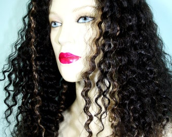 Remy Glueless Full Lace Wig Indian Human Hair Hand Tied 1B/27 Jerry Curl Choose Length and Texture