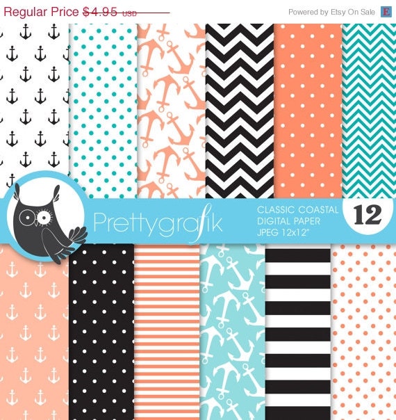 60% OFF SALE classic coastal digital paper, commercial use, scrapbook papers, background, anchors, nautical - PS628 Il_570xn